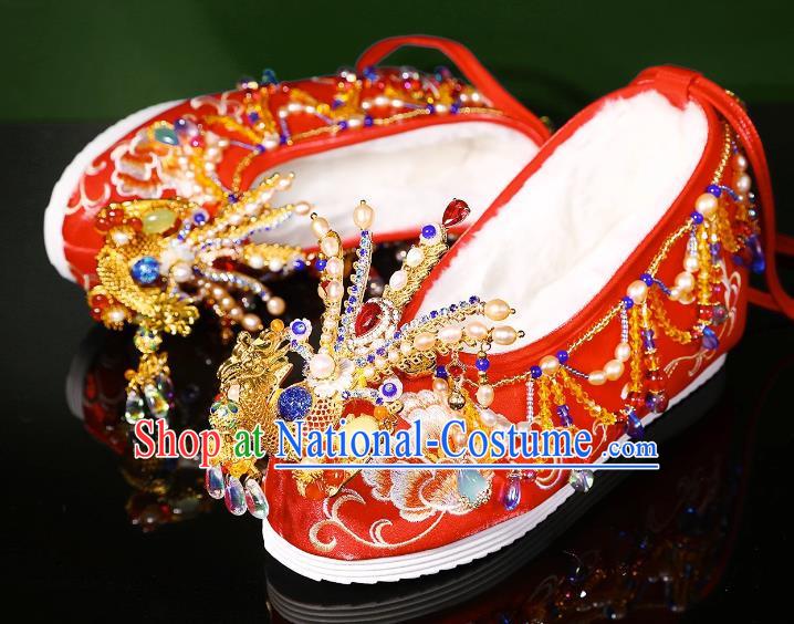 Phoenix Wedding Shoes Heavy Industry Embroidered Shoes Wedding Shoes Women Chinese Style