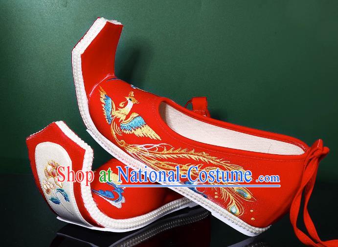 Women Hanfu Shoes Women Embroidered Phoenix Big Red Shoes