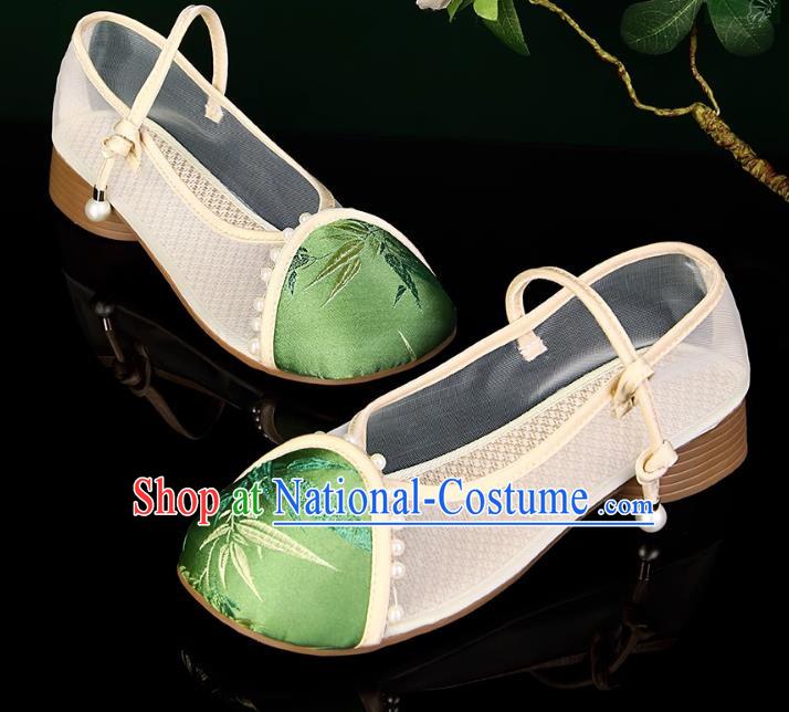 Sandals Pearl Round Toe Buckle Mesh Breathable Sandals Women Antique Hanfu Shoes