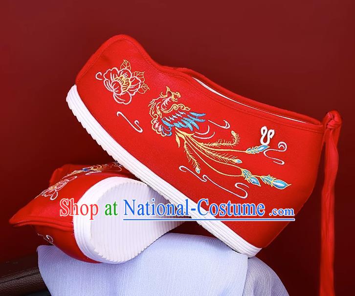 Women Red Ancient Costume Hanfu Shoes Cloth Shoes Inner Heightening Embroidered Shoes