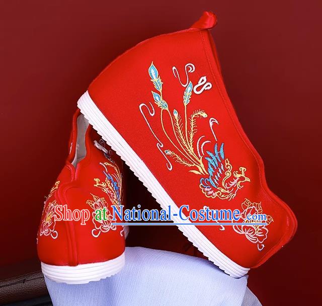 Women Red Ancient Costume Hanfu Shoes Cloth Shoes Inner Heightening Embroidered Shoes