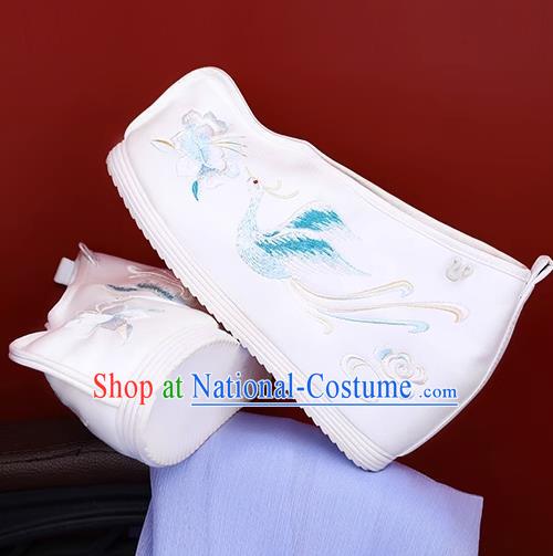 Women White Ancient Costume Hanfu Shoes Cloth Shoes Inner Heightening Embroidered Shoes