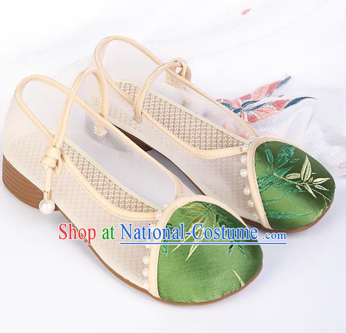 Sandals Pearl Round Toe Buckle Mesh Breathable Sandals Women Antique Hanfu Shoes