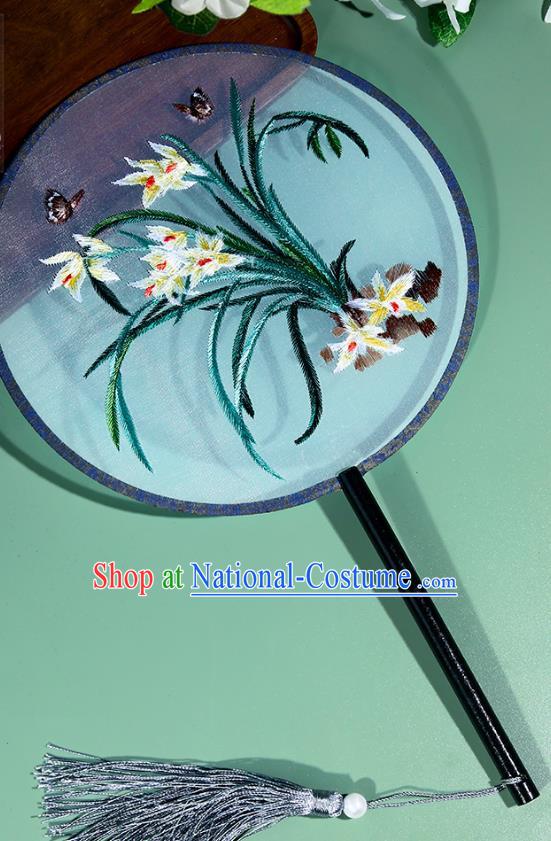 Antique Orchid Embroidery Group Fan Double View Embroidery Round Fan Retro Hanfu Cheongsam Ancient Costume Props Chinese Style