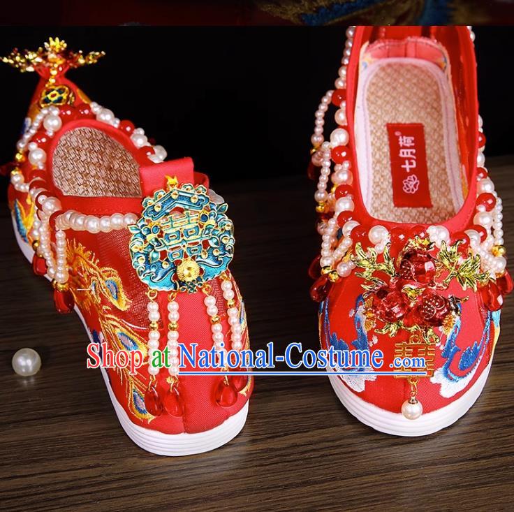 Hanfu Wedding Shoes Women Inner Height Increase Breathable Wedding Xiuhe Shoes Are Red