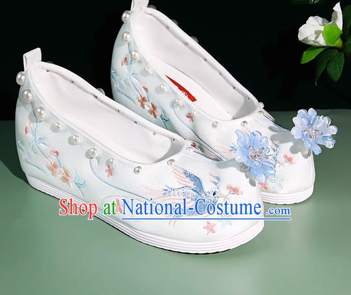 Embroidered Shoes Hanfu Matching Shoes Shallow Mouth Increase Handmade Beaded Pearl Cloth Shoes