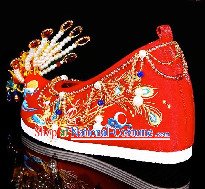 Xiuhe Wedding Shoes Zhenghong Phoenix Ornament Hand Beaded Chinese Embroidery