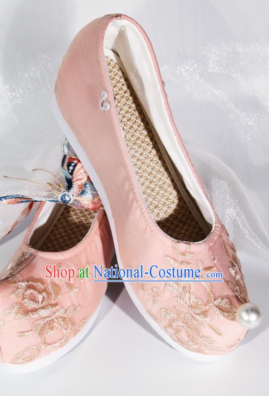 Embroidered Hanfu Shoes Pink Pearl Height Increase