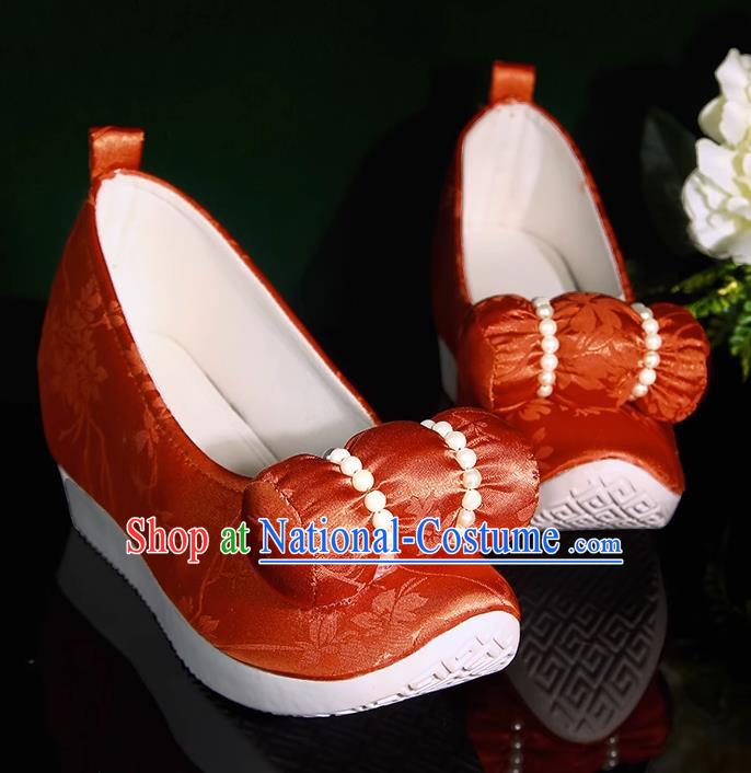 Antique Shoes Small Pillow Cloud Head Shoes Climbing Cloud Shoes Hanfu Shoes Increasing Height Cloud Head Bead Flowers