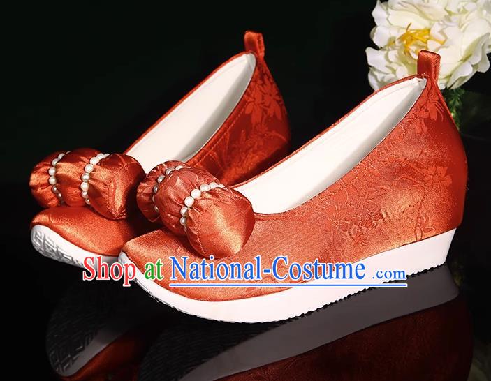 Antique Shoes Small Pillow Cloud Head Shoes Climbing Cloud Shoes Hanfu Shoes Increasing Height Cloud Head Bead Flowers