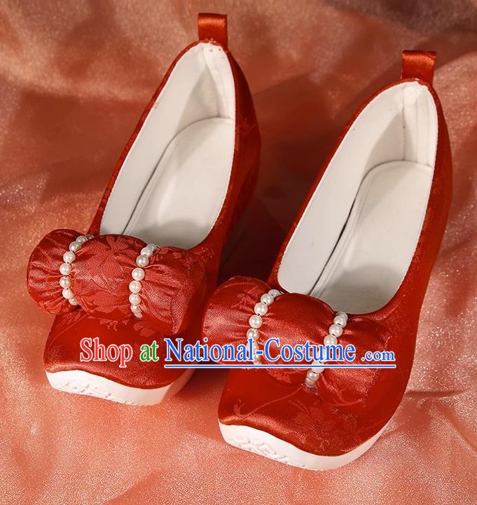 Antique Shoes Small Pillow Cloud Head Shoes Climbing Cloud Shoes Hanfu Shoes Increasing Height Cloud Head Bead Flowers