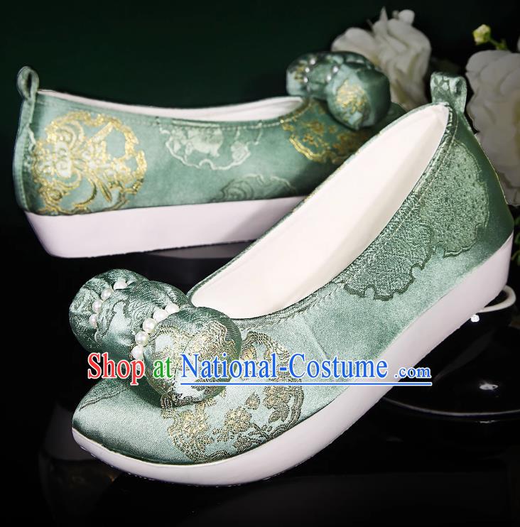 Hanfu Shoes Women Ancient Style Flat Cloud Climbing Shoes Small Pillow Weaving Gold Pearl Cloth Shoes