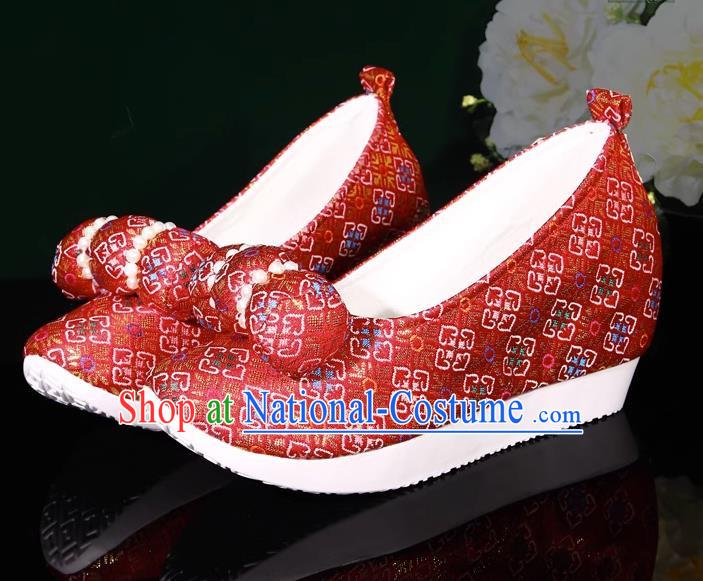 Red Hanfu Shoes Small Pillows Heightening And Restoration Green Climbing Cloud Shoes Cloud Head Cloth Shoes Horse Noodles Made In The Ming Dynasty