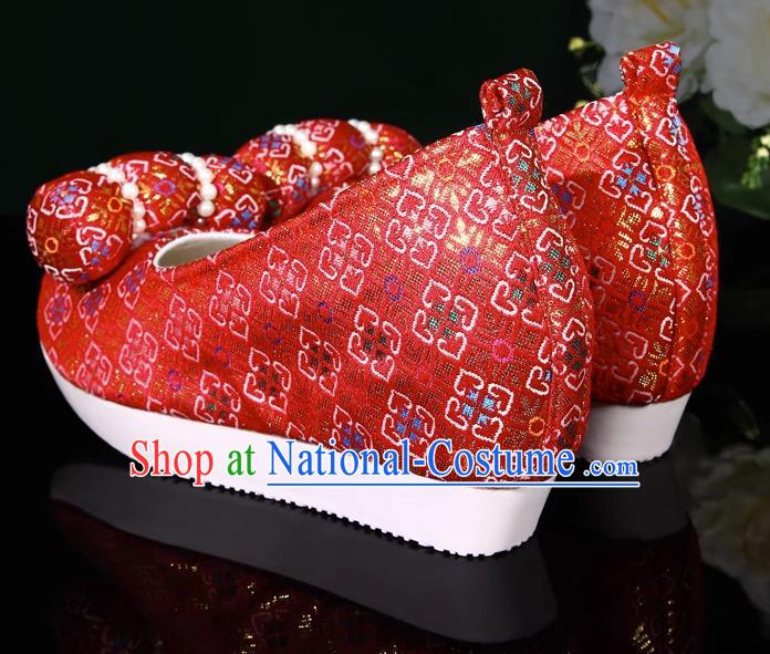 Red Hanfu Shoes Small Pillows Heightening And Restoration Green Climbing Cloud Shoes Cloud Head Cloth Shoes Horse Noodles Made In The Ming Dynasty