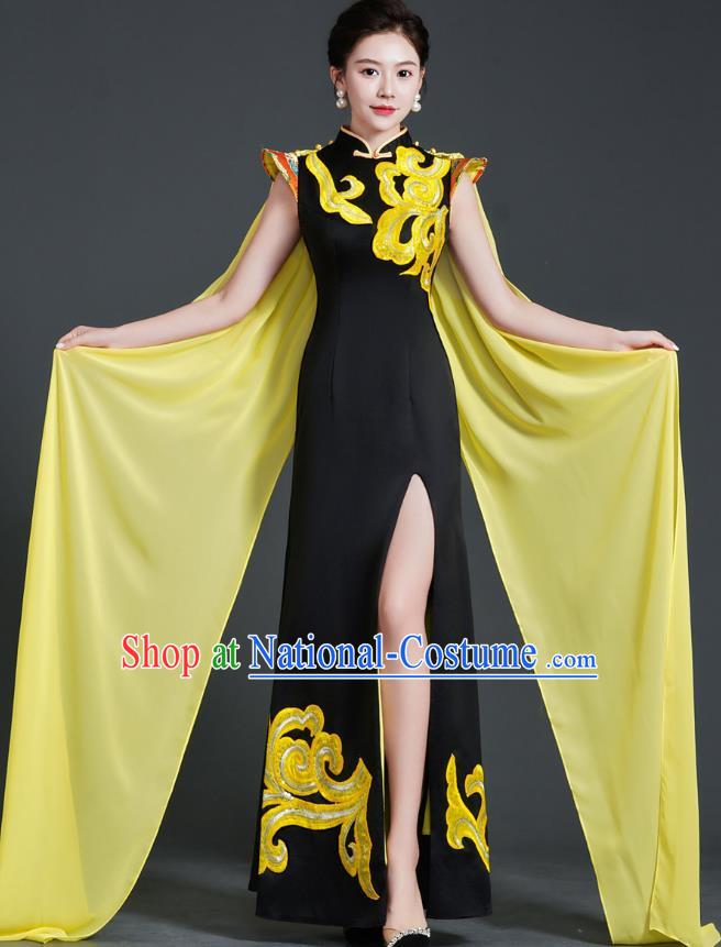 Chinese Design High End Mermaid Evening Dress Model Catwalk Cheongsam Annual Meeting Host Costume