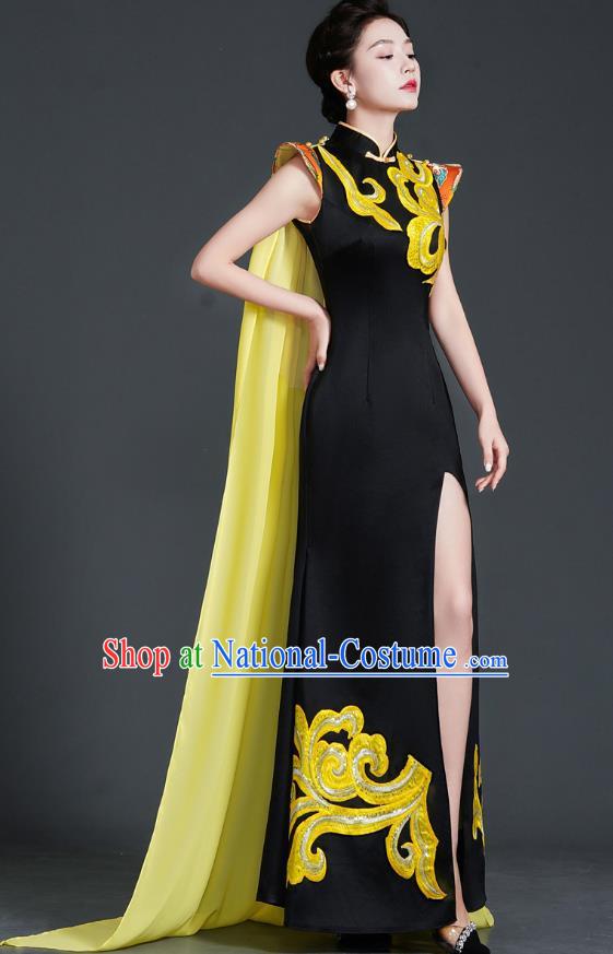 Chinese Design High End Mermaid Evening Dress Model Catwalk Cheongsam Annual Meeting Host Costume