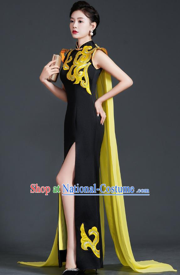 Chinese Design High End Mermaid Evening Dress Model Catwalk Cheongsam Annual Meeting Host Costume