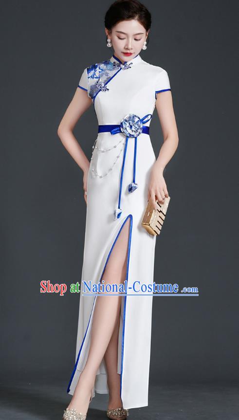 Chinese Design High End Improved Cheongsam Evening Dress Retro Temperament Stage Model Catwalk Costume