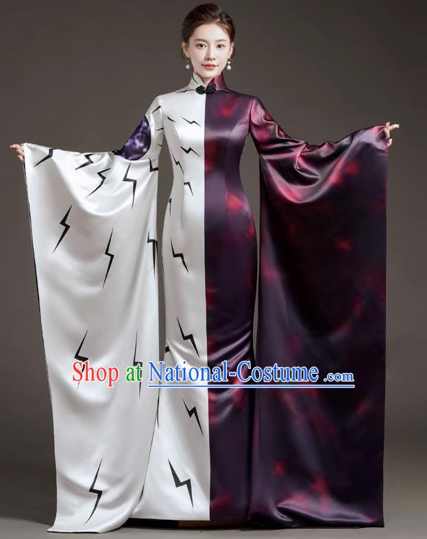 Chinese Design High End Catwalk Costume Model Exaggerated Big Sleeve Host Dress Mermaid