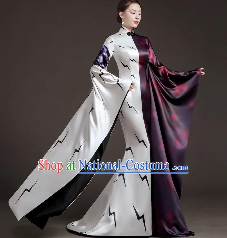 Chinese Design High End Catwalk Costume Model Exaggerated Big Sleeve Host Dress Mermaid