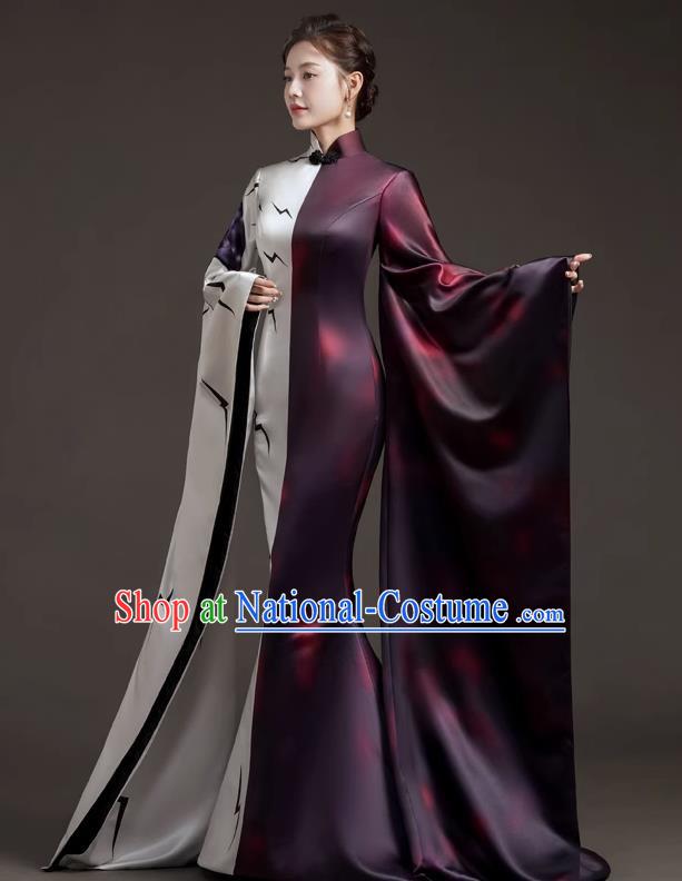 Chinese Design High End Catwalk Costume Model Exaggerated Big Sleeve Host Dress Mermaid