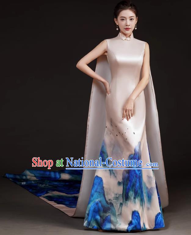 Chinese Design High End Long Tailed Performance Costume Art Test Host Fishtail Dress A Thousand Miles Of Rivers And Mountains Catwalk