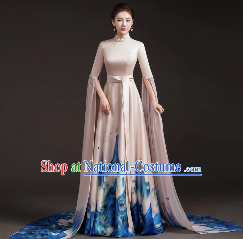 Chinese Design High End Catwalk Performance Costume Art Test High Level Guzheng Performance Annual Meeting Host Dress