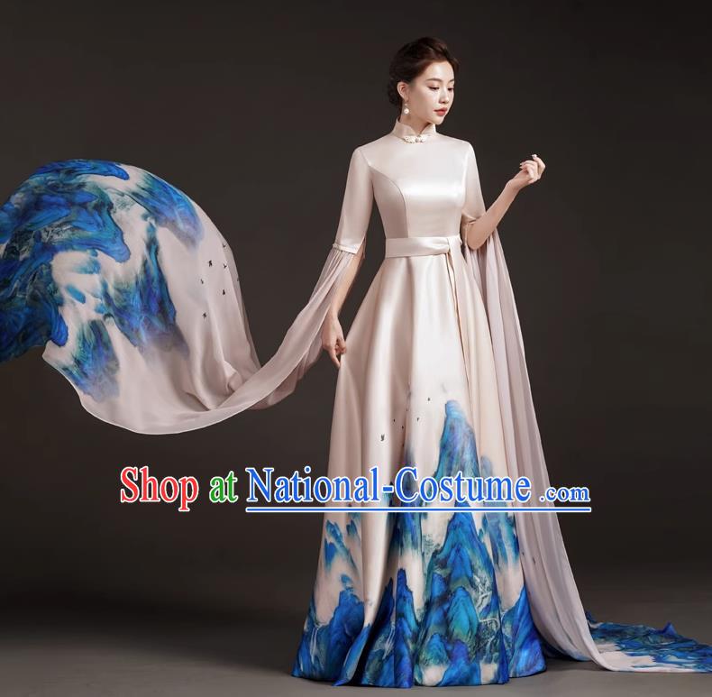 Chinese Design High End Catwalk Performance Costume Art Test High Level Guzheng Performance Annual Meeting Host Dress