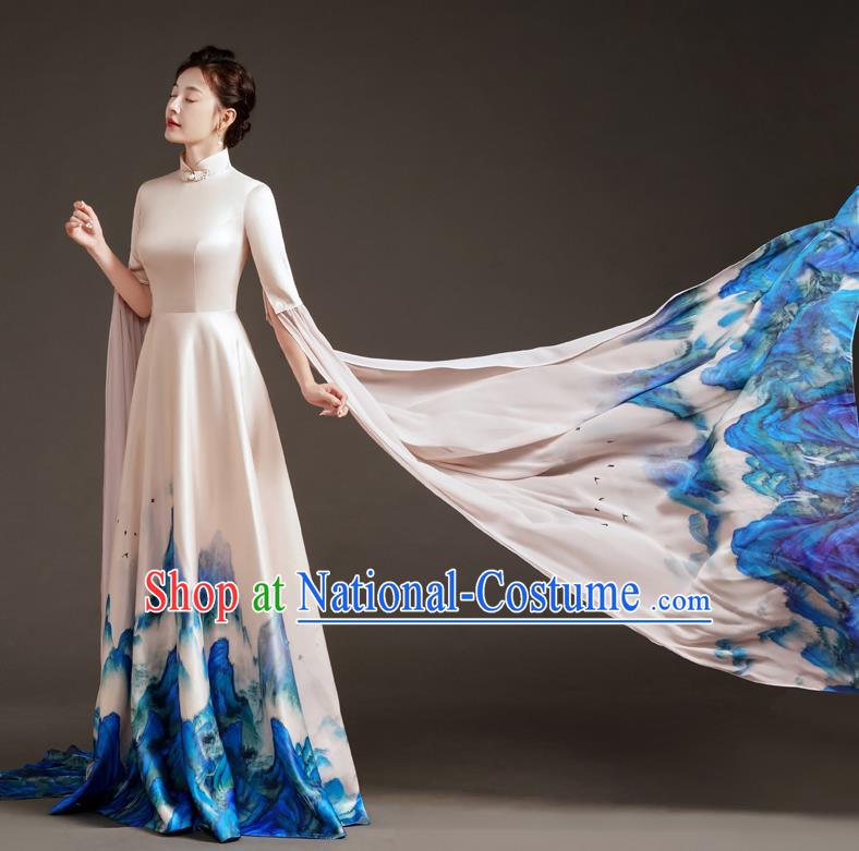 Chinese Design High End Catwalk Performance Costume Art Test High Level Guzheng Performance Annual Meeting Host Dress