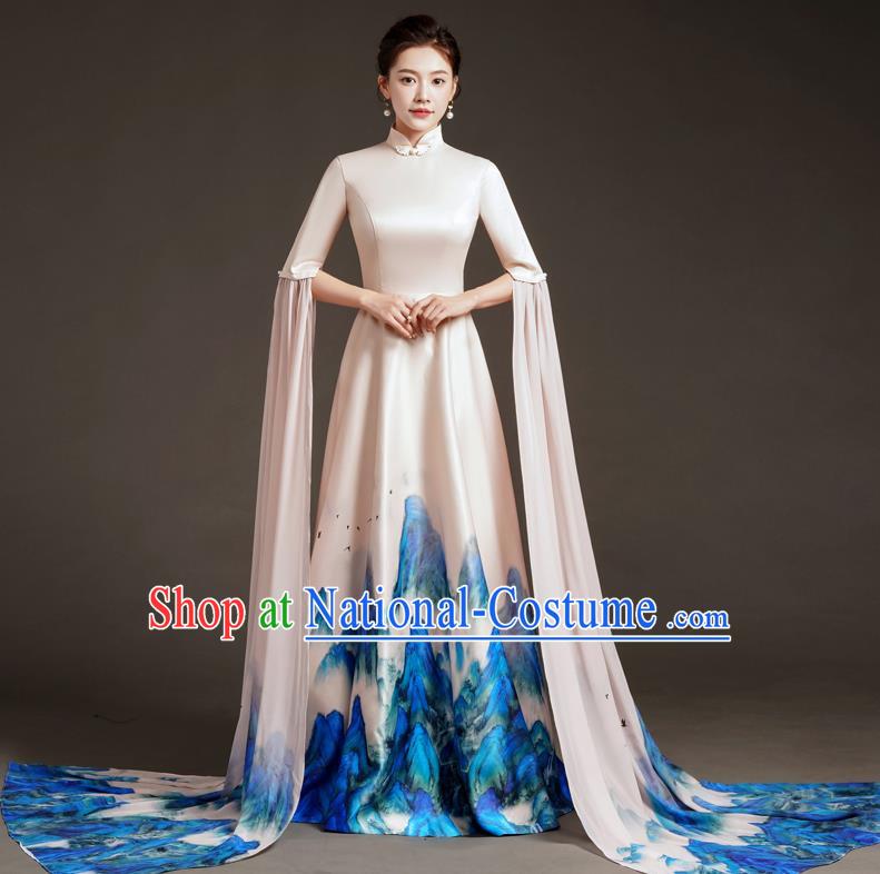 Chinese Design High End Catwalk Performance Costume Art Test High Level Guzheng Performance Annual Meeting Host Dress