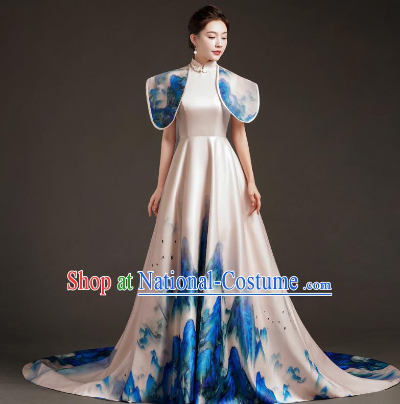 China Fashion High End Dress Skirt With A Thousand Miles Of Rivers And Mountains Trailing Tail Long Art Archaeological Kite Dress Female Performance Costume Stage Catwalk