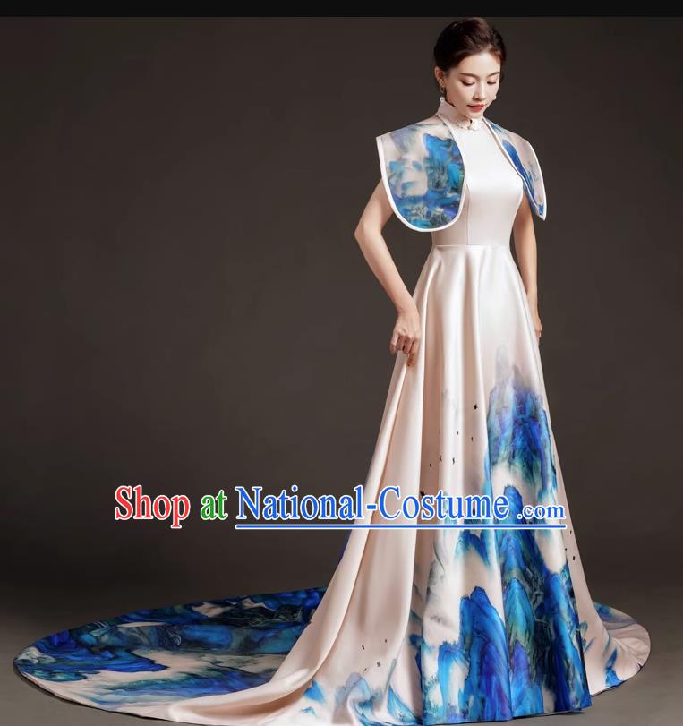 China Fashion High End Dress Skirt With A Thousand Miles Of Rivers And Mountains Trailing Tail Long Art Archaeological Kite Dress Female Performance Costume Stage Catwalk