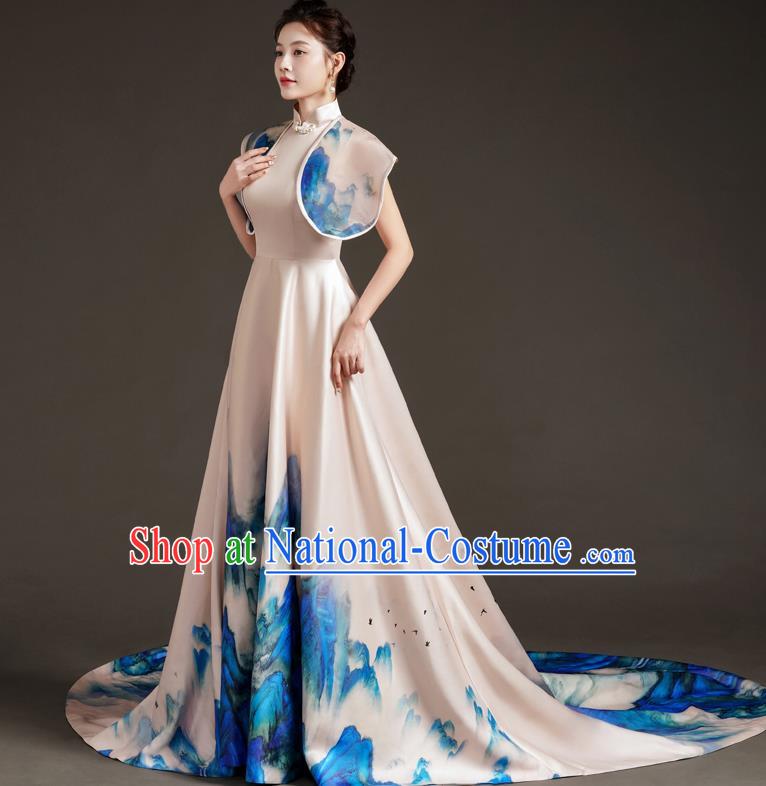 China Fashion High End Dress Skirt With A Thousand Miles Of Rivers And Mountains Trailing Tail Long Art Archaeological Kite Dress Female Performance Costume Stage Catwalk