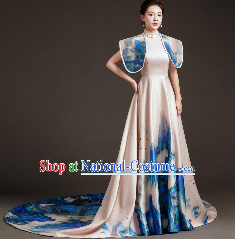 China Fashion High End Dress Skirt With A Thousand Miles Of Rivers And Mountains Trailing Tail Long Art Archaeological Kite Dress Female Performance Costume Stage Catwalk