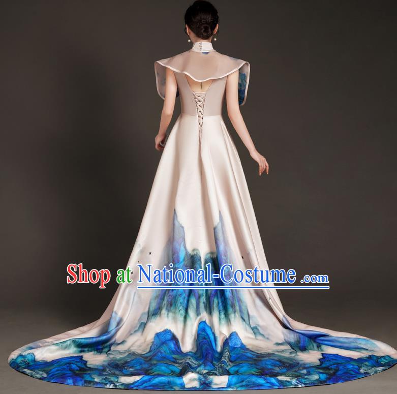 China Fashion High End Dress Skirt With A Thousand Miles Of Rivers And Mountains Trailing Tail Long Art Archaeological Kite Dress Female Performance Costume Stage Catwalk