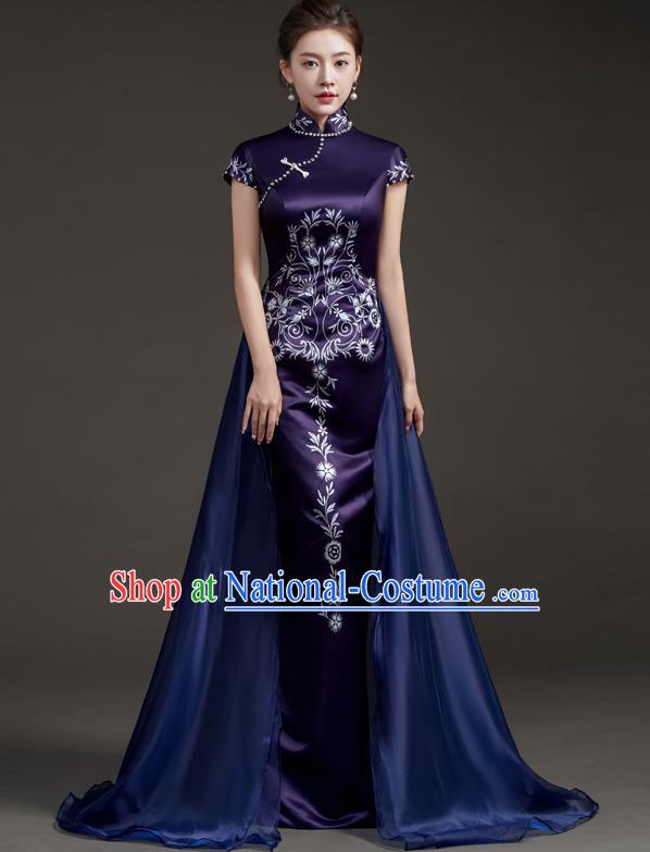 Chinese High End Improved Cheongsam Extended Model Team Catwalk Stage Folk Music Performance Clothing Printing