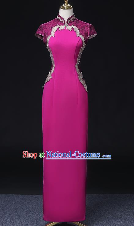 Chinese Design Improved Version Of Rose Red Cheongsam High End Mother Catwalk Costumes