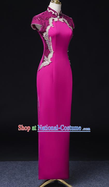 Chinese Design Improved Version Of Rose Red Cheongsam High End Mother Catwalk Costumes