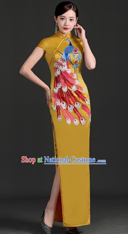 Chinese Design Improved Cheongsam Retro Model Team Catwalk Costumes Slim Cheongsam Embroidery