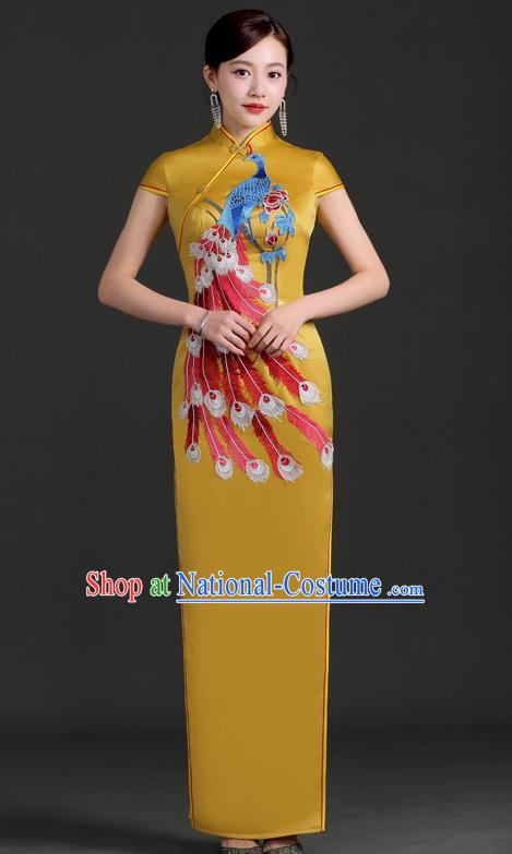 Chinese Design Improved Cheongsam Retro Model Team Catwalk Costumes Slim Cheongsam Embroidery