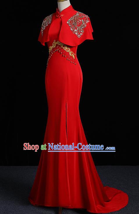 Chinese Design Red Senior Evening Dress Trailing Long Fishtail Slim Banquet Elegant Temperament Catwalk Dress Skirt