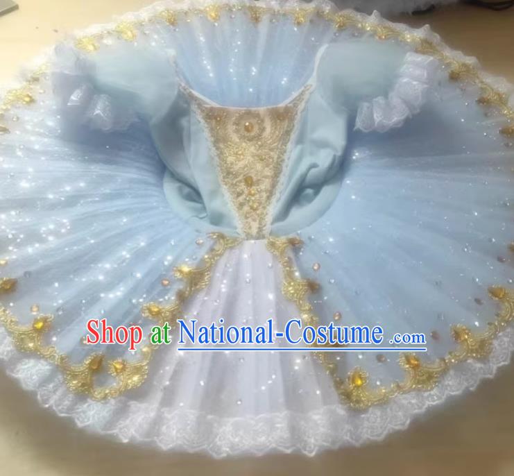 Children Ballet Skirt Girls Light Blue Sequined TUTU Skirt Kindergarten Performance Costume Fluffy Gauze Skirt