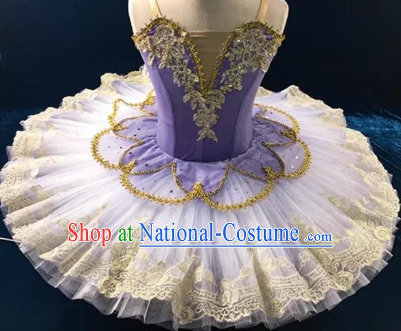 Children Ballet Skirt Little Swan Fluffy Yarn TUTU Skirt Performance Costume Purple Sleeping Beauty Stage Costume