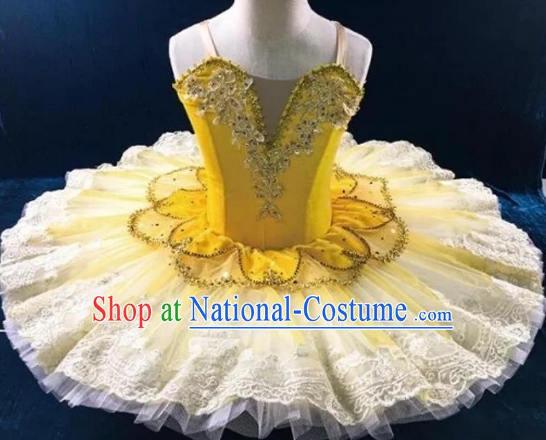 Children Ballet Skirt Little Swan Fluffy Yarn TUTU Skirt Performance Costume Yellow Sleeping Beauty Stage Costume