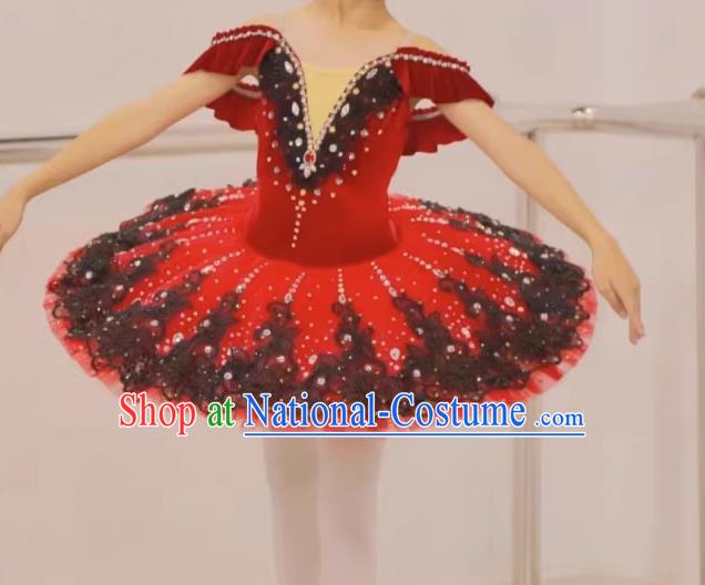 Children Ballet Skirt Red Swan Lake Girls TUTU Skirt Professional Competition Fluffy Gauze Skirt Little Swan Costume