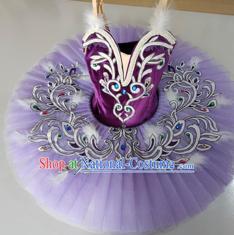 Purple Ballet Tutu Skirt Children Competition Children Little Swan Tutu Skirt Girls Professional Swan Lake Costumes