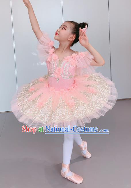 Children Ballet Skirt Peach Pink Fluffy Skirt Tutu Girls Little Swan Dance Swan Lake Costume