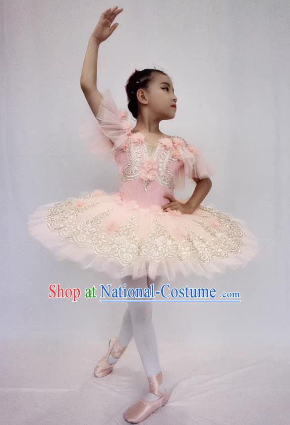 Children Ballet Skirt Peach Pink Fluffy Skirt Tutu Girls Little Swan Dance Swan Lake Costume