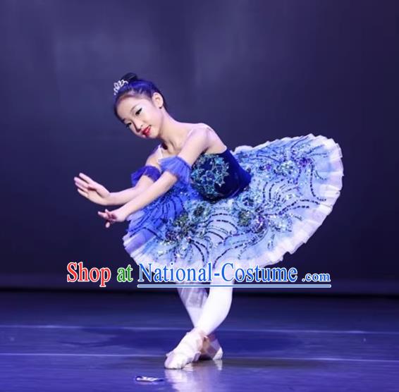 Ballet Tutu Skirt Children Little Swan Fluffy Yarn Suspenders Costumes Swan Lake Dance Professional Girls Bluebird