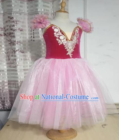 Pink Professional Ballet Skirt Children Long Costumes Adult Women Suspenders Fluffy Gauze Skirt Children Swan Dancing Dance Skirt